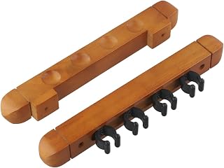 Wooden Pool Cue Rack Wall Mount, 4-Slot Billiard Holders For Snooker For Cues And Accessories, Space Saving Storage Organizer For Game Room (1 Pair)(Yellow)