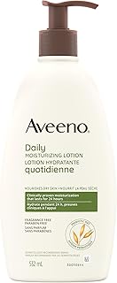 Aveeno Daily Moisturizing Lotion, Dry Skin, Non Comedogenic, Prebiotic Oat, Daily Moisturizer, Fragrance Free, 532mL