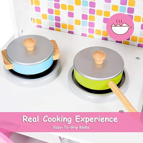 Miniatura 6 de ARLIME Juego de cocina para niños, cocina de juguete de madera con fregadero extraíble, microondas, utensilios de cocina, armario de almacenamiento