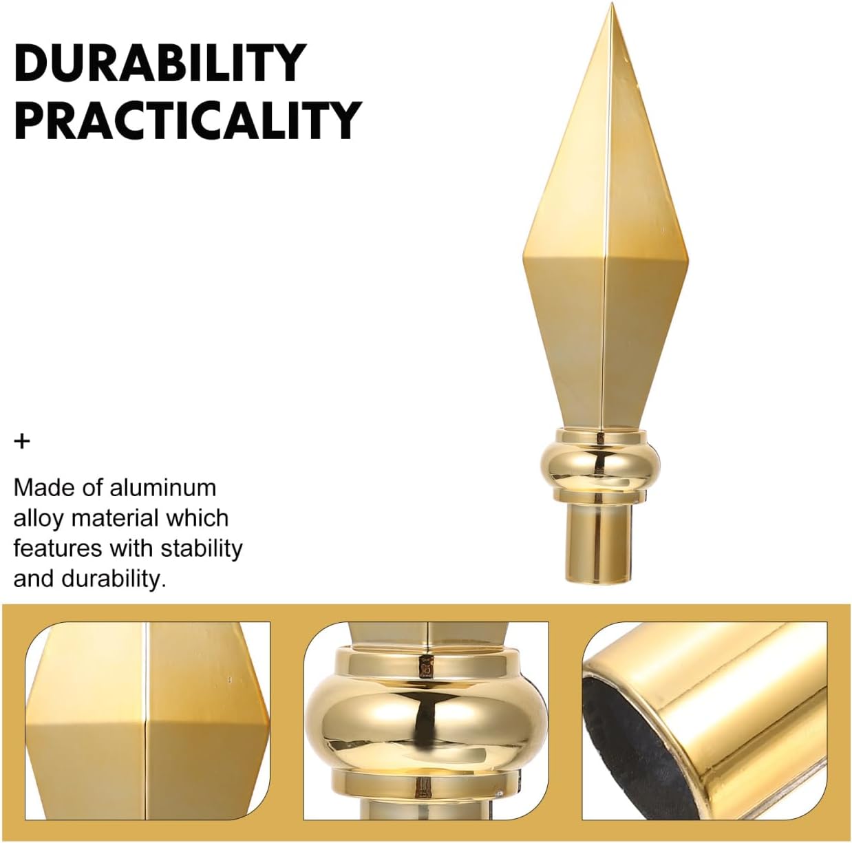 YARNOW Flagpole Topper Flag Pole Top Cap Aluminum Alloy Finial Flag Head Replacement Flagpole Ornament for Outdoor Indoor Gold 29X8cm - Image 4