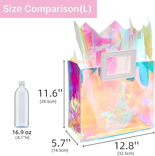 Miniatura 6 de Bolsa de regalo holográfica grande con papel de seda, reutilizable, bolsa de regalo de cumpleaños para mujeres y niñas, iridiscente, despedida de