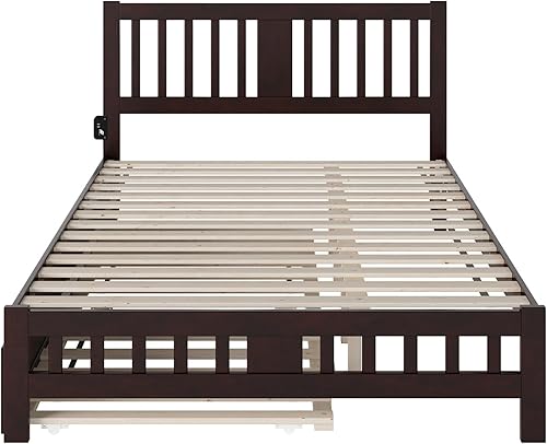 Miniatura 6 de AFI, Tahoe - Cama de plataforma de madera maciza con estribo, nido individual XL y cargador USB acoplable, Queen, espresso