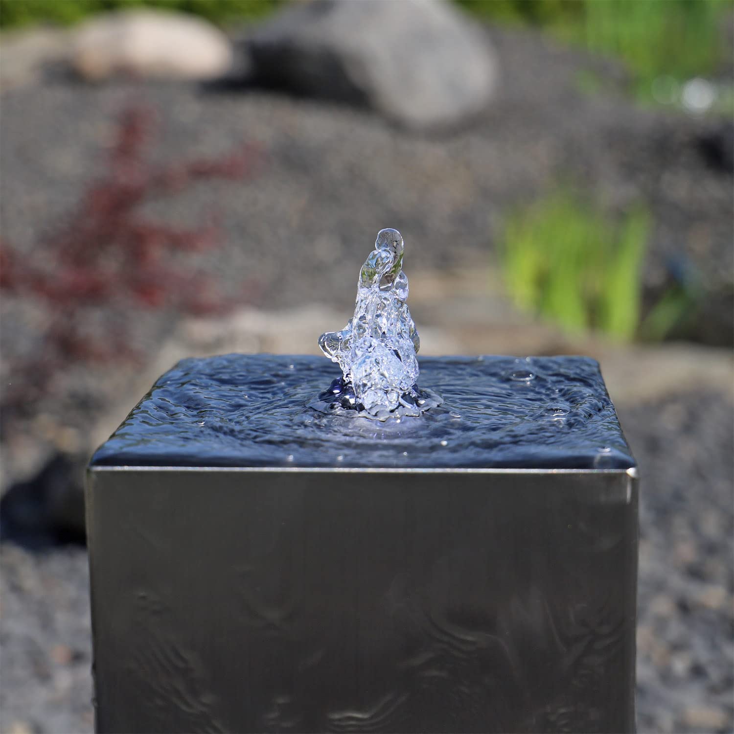 CLGarden Säulenbrunnen Edelstahl eckig ESB7 für außen Garten Brunnen Set Säule mit LED Beleuchtung