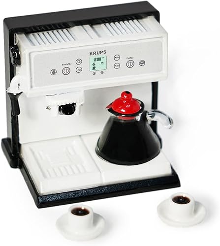 Cafetera en miniatura con olla y 2 tazas, accesorios para casa de muñecas 112, máquina de café, decoración artificial de la casa, decoración de