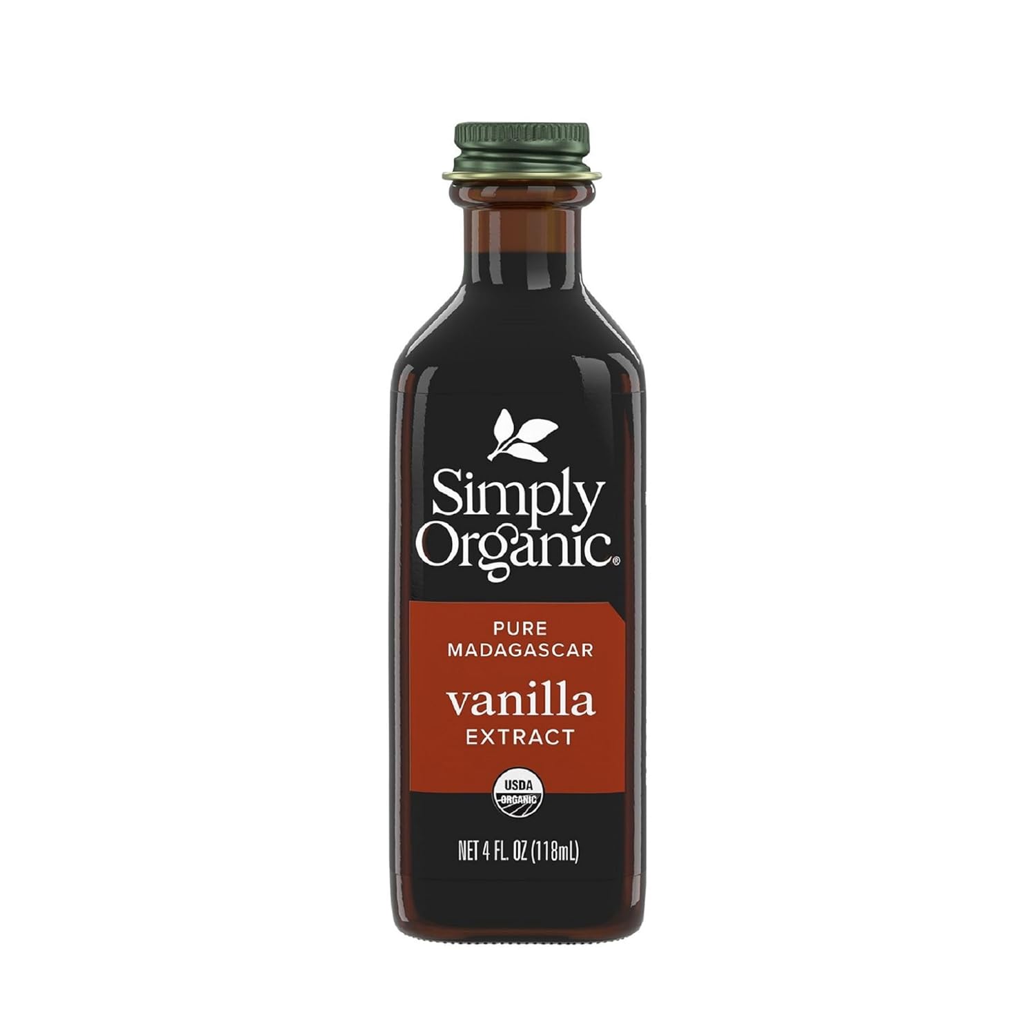 Simply Organic Pure Madagascar Vanilla Extract, 4-Ounce Glass Jar, Certified Organic, Sugar-Free Flavor For Smoothies (Pack of 1)