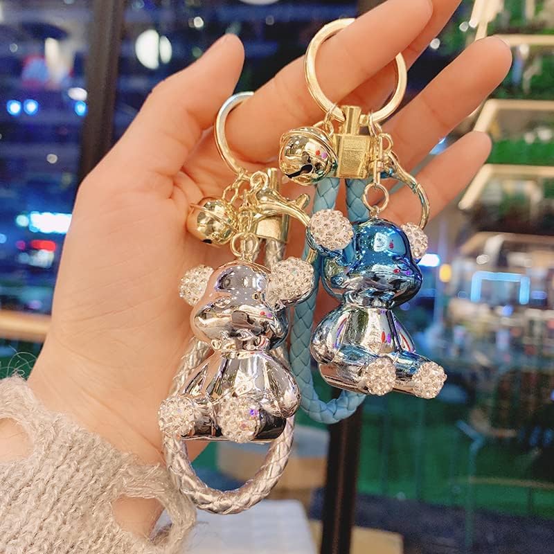 HSYHERE Fashionable Lovely Diamond Bear Keychain Elegant Glossy Mirror Surface Electroplated Bear Key Ring Pendant Keyring - Image 5