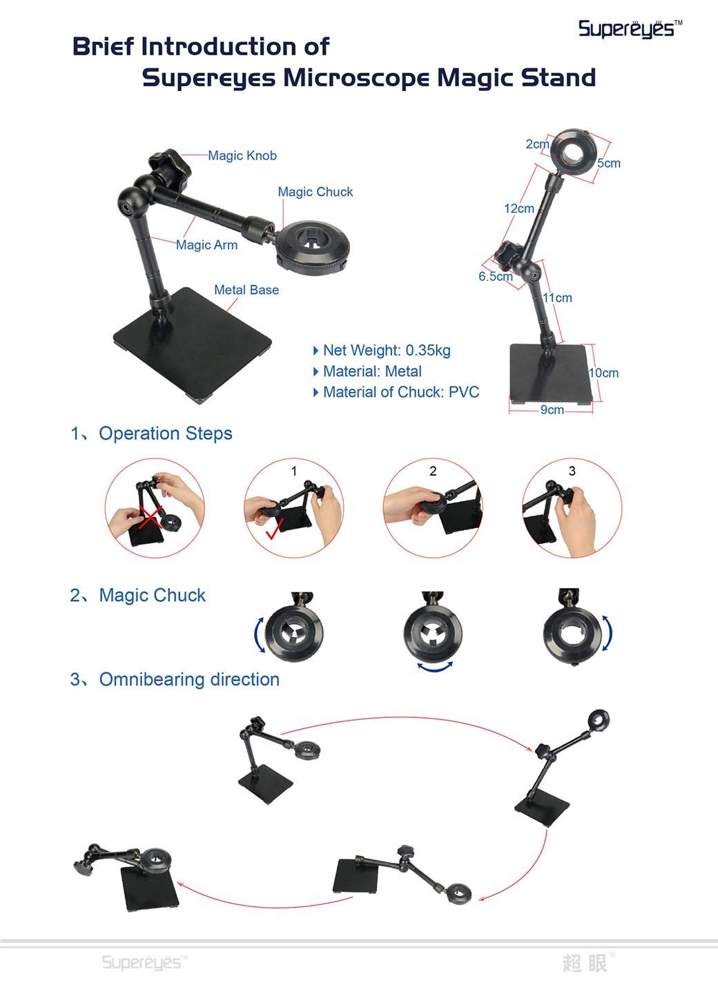 Z004 Magic Universal Adjustable Stand for Handheld Digital Microscope Magnifer Endoscope Otoscope Loupe