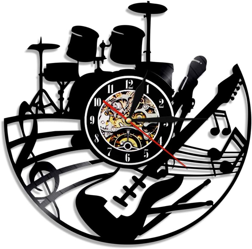 Apluses Vinyl Records Wall Clock | Handmade Unique Novelty Clock With Changeable LED Background Light | Music Instrument Elements Design | Quartz Precision Movement 12 Inch Clock