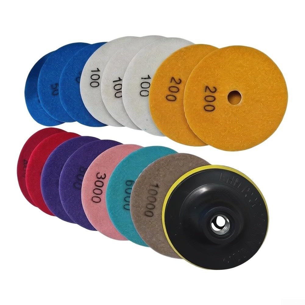 Juego Pulido Coche 4 Pulgadas Disco Lija para granito Juego Pulido(16pcs)