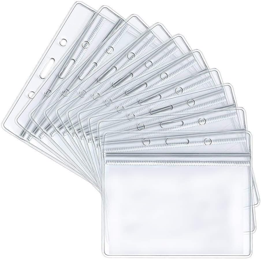 40 PCS Plastic Card Holder, Transparent Clear Horizontal Waterproof Name Tag Badge ID Card Holders ID Badge Card Plastic Wallets Pocket Holder Double Sided Badge Holders Lanyard Card Holder