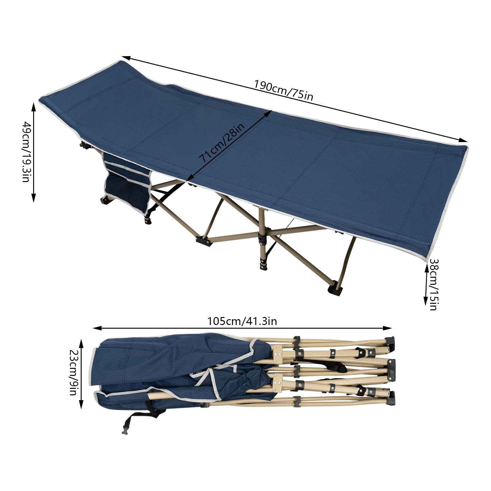 Camping Cot for Adults, Foldable Camping Bed Folding Sleeping Cot for Camping & Hunting, Travel Tent Cots Sleeping Cot Bed, Travel Camp Cots Portable for Outdoor Home Office (Blue-Storage Bag)