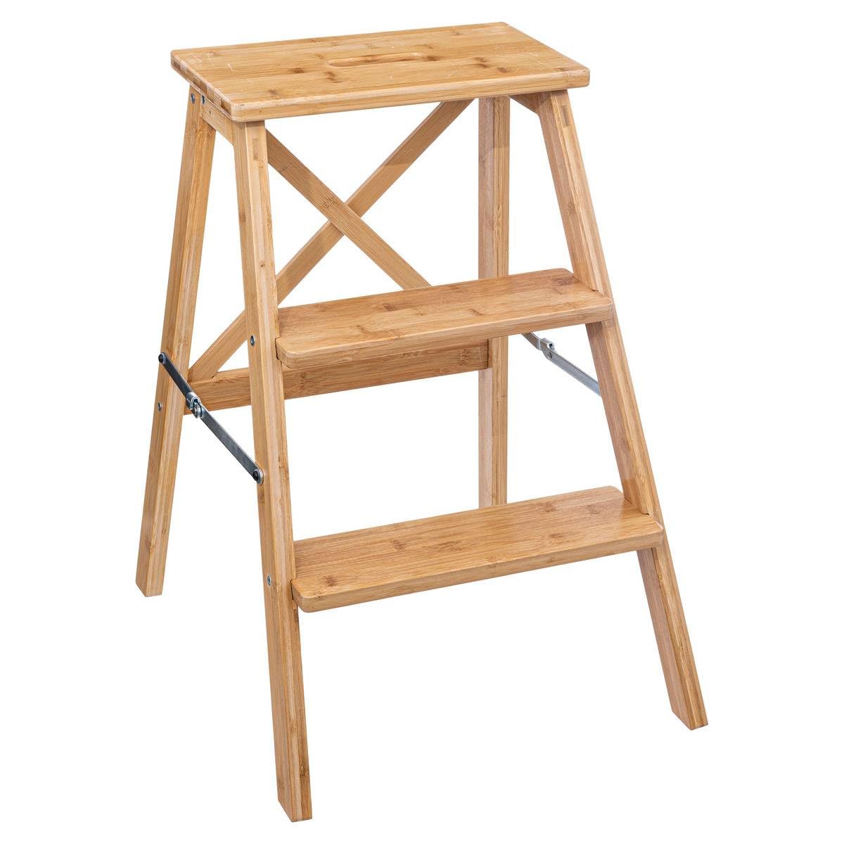 5five - Marche Pied 3 Marches en Bambou - Escabeau en Bois Pliable Multi-Usage pour Ménage Salle de Bain Décoration