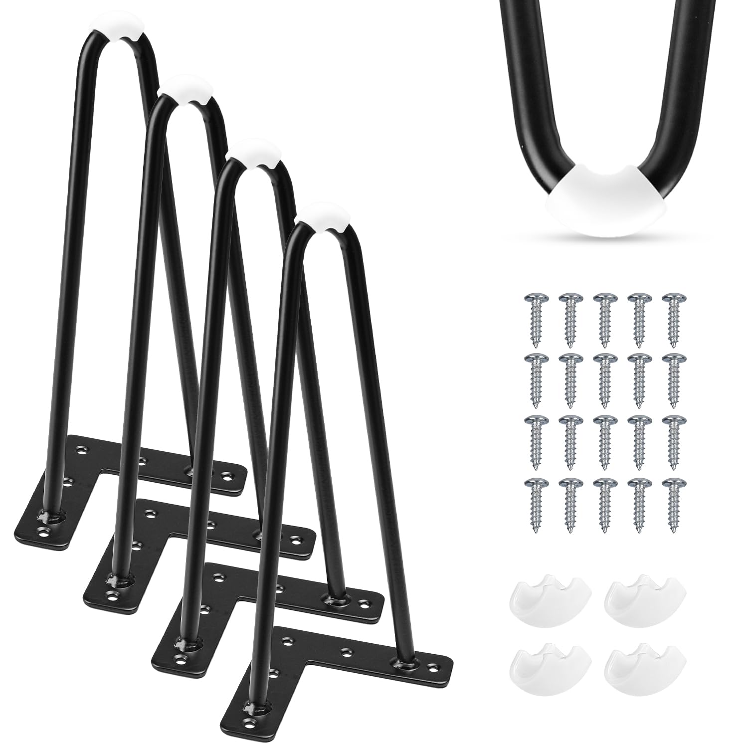 6 Inch Metal Furniture Legs, Tchosuz Set of 4 Hairpin Table Legs Heavy Duty with Rubber Floor Protectors & Screws, Furniture Replacement Legs Metal Feets for DIY Cabinet Sofa Couch Nightstand Black
