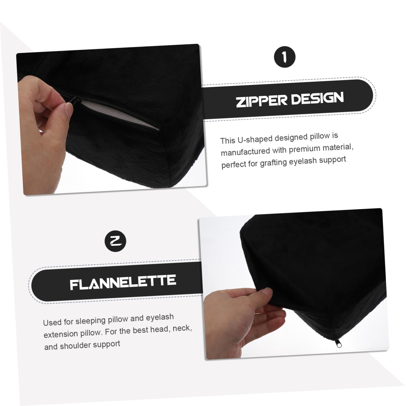 Cabilock Almohada para Injerto de Pestañas Negra de Flanela Acrílica | Soporte para Cabeza y Hombros, Diseño Ortopédico, Estiramiento Cervical, Uso en Salón Casa