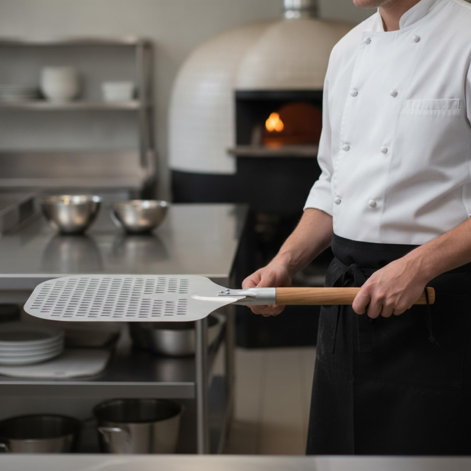 Pizzaschaufel Abnehmbar Aluminium, 16 Zoll, Groß, 2-Teilig, 142 Cm Gesamtlänge, Quadratisch, Mit Löchern