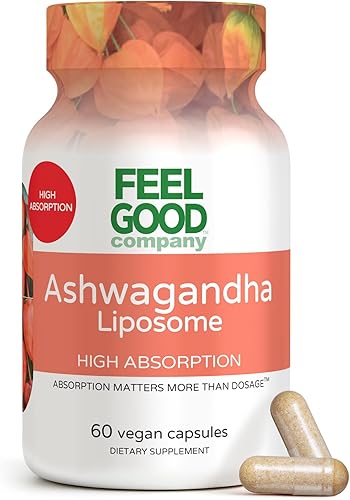 Feelgood Company Ashwagandha liposomal, alta absorción, 600 mg, 60 cápsulas veganas, extracto natural de raíz de Withania Somnifera, suplemento