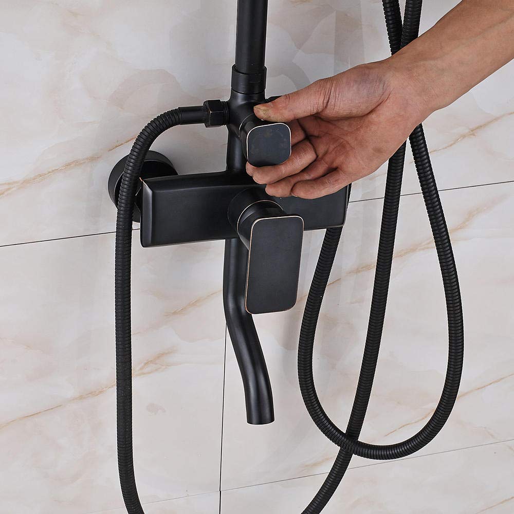 Set Rubinetto Doccia da Bagno in Bronzo Nero da 8 Pollici, soffione ABS + doccetta + portaoggetti per Doccia + Rubinetto Bidet Caldo Freddo-B