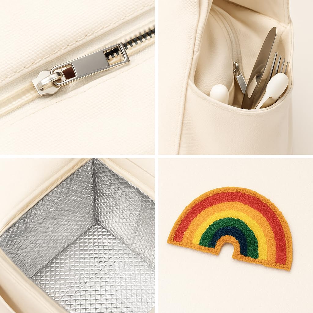Urban Nest Borsa Pranzo e Borsa Termica Isolata in Tela con Ricamo Arcobaleno (8L), Grande Capacità per Bambini e Adulti, per Scuola, Ufficio, Picnic e Viaggi