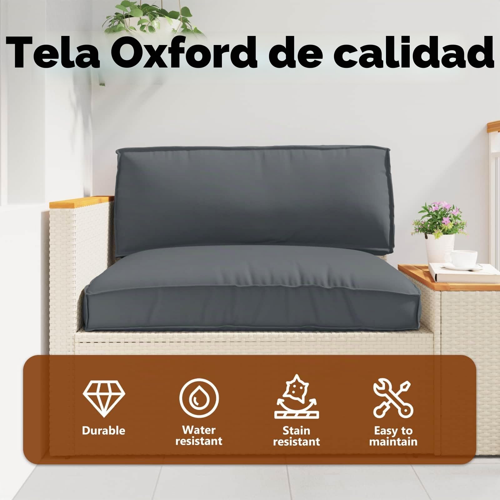 vidaXL Juego de Cojines para Palets 2 pcs Antracita Tela Oxford, Jardín y Terraza, Asientos Modernos para Afuera, Cojín Rectangular, Comodidad Duradera, Accesorio Chic, Montaje Fácil