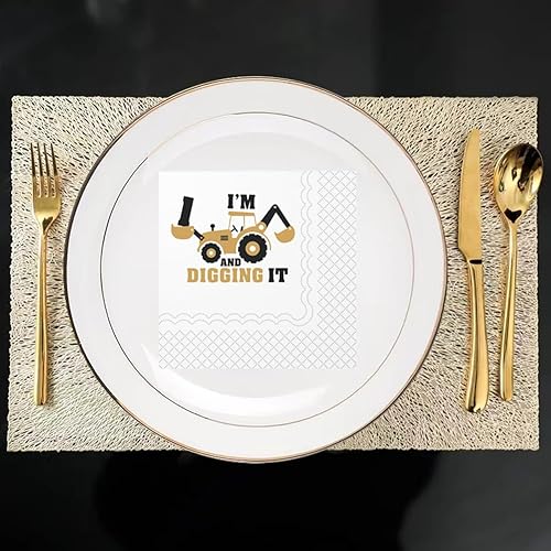 Miniatura 4 de SharkBliss Servilletas de cóctel de construcción de 2 cumpleaños, paquete de 50 servilletas de papel con texto en inglés "I Dig Being Two Excavator