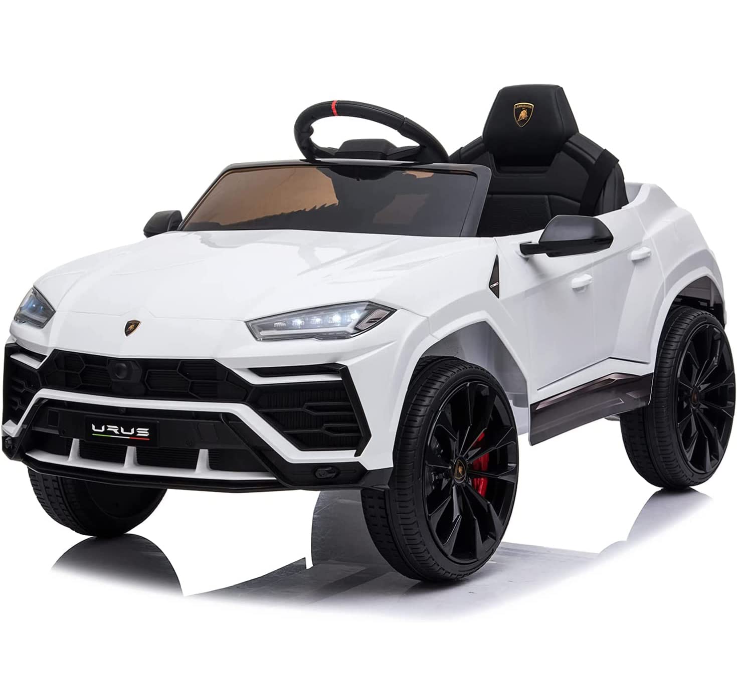 12V Kids Ride On Car Licensed Lamborghini Urus Electric Car for Kids Vehicle Toy/Parent Remote Control, USB Port, AUX, Spring Suspension, Opening Door, LED Light, White