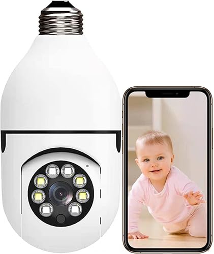 Cámara de bombilla, cámara inalámbrica Lndoor Full HD de 2 MP para exteriores, detección de movimiento PTZ de 360 , con alarma, visión nocturna,
