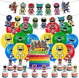 NA Power Rangers Balloon Decoration, Power Rangers Balloon Decoration Set Cartoon Balloon Party Supplies Themed Happy Birthday Banner, Cake Topper for Kids Baby Shower Decorations Supplies