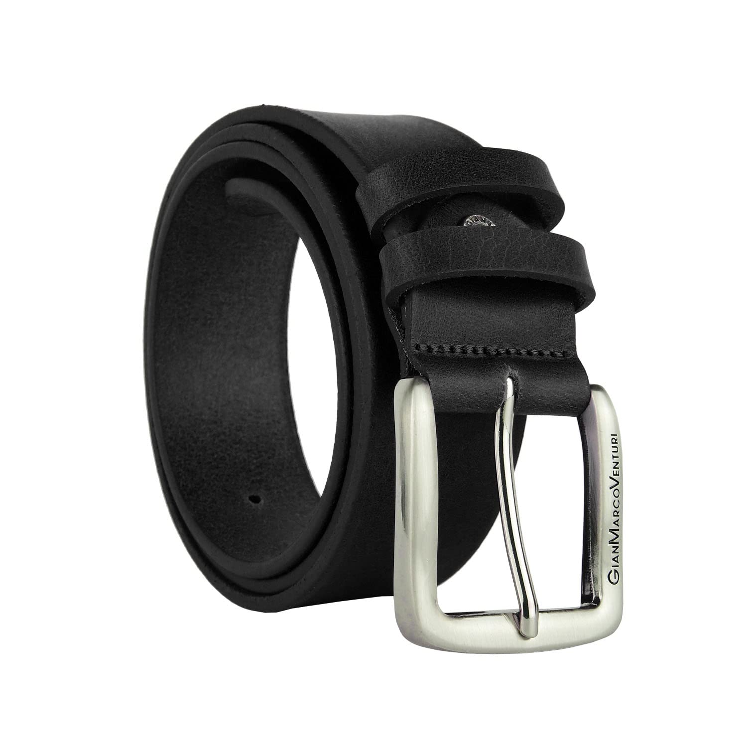 GianMarcoVenturi Men's Genuine Leather Belt, Made in Italy, Shortenable