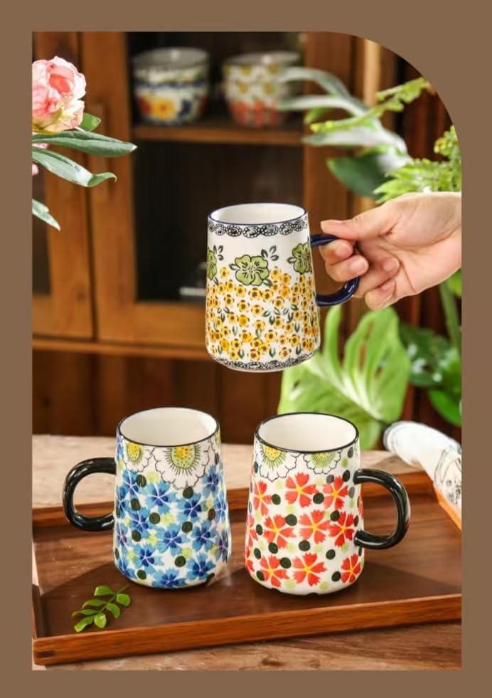 Ceramic Coffee Mug with Handle Vintage, Floral Cute Straight-shaped Espresso Cups, Large Tea Cups and Drinking Mugs for Office and Home, Ideal Gifts for Women and Men (Blue 16oz) - Image 5