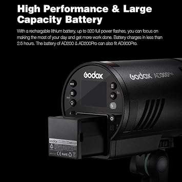 Godox AD300Pro AD300 Pro, 300W 2.4G TTL Flash Strobe Monolight, 1/8000 HSS, 0.01-1.8S Recycle Time, 300 Full Power Pops, 5600100K, 12W Brightness Adjustable Bi-Color Modeling Led, W/Handheld Grip