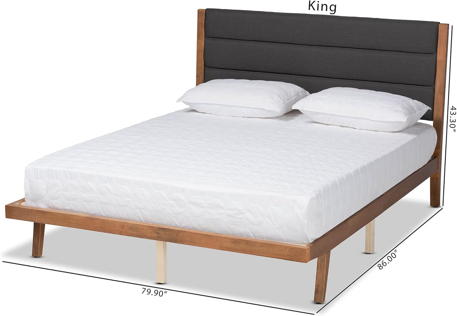 Baxton Studio Jarlan Beds (Platform), King, Charcoal/Walnut Brown