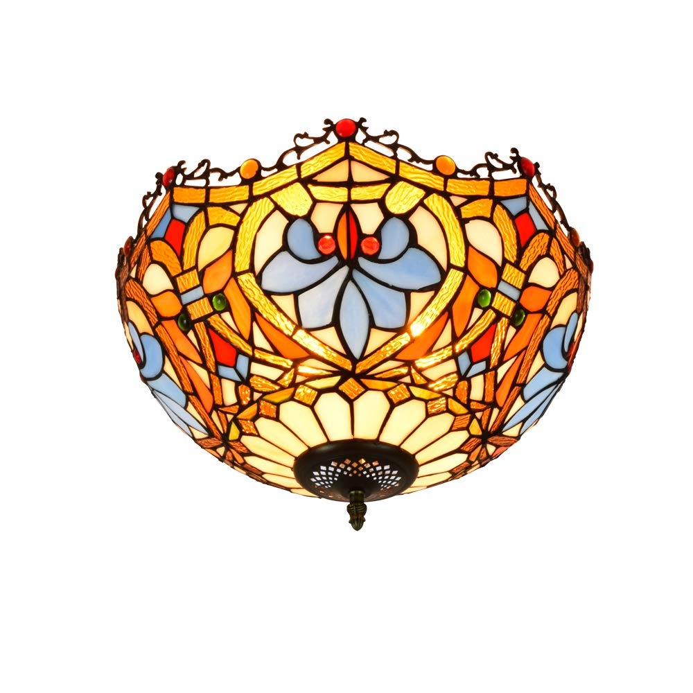 HPTHLY Stained Glass Ceiling Lighting 40Cm Tiffany Style Stained Galss Ceiling Lamp Parrot Glass Fixture Indoor Ceiling Lamps And Lanterns For Bed Aisle Balcony Kitche