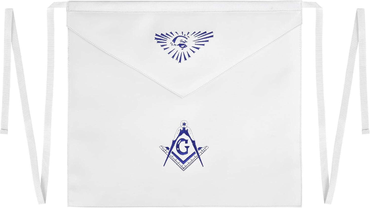BRICKS MASONS Master Mason Blue Lodge Apron - All White With Blue Square & Compass G