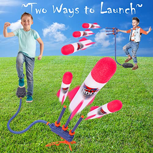 AUKSKY Rocket Launcher for Kids with 12 Foam Rocket, 2in1 Air Rocket Shoots Up to 100 Ft, Jump Rocket with Stomp Launch Pad, Fun Outdoor Toys Gifts for 6 7 8+ Years Old Boys and Girls - Thumbnail 3