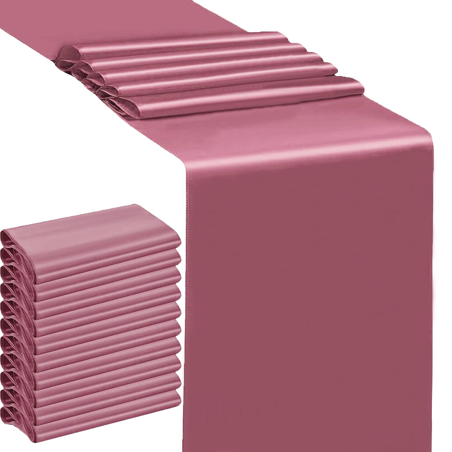 SINSSOWL 10 Pack Wedding Dusty Rose Table Runners 12 X 108 Inches Satin Mauve Table Runner for Party Birthday Banquet Bridal Shower Conference Dining Room Table Decorations - Dusty Rose/Mauve