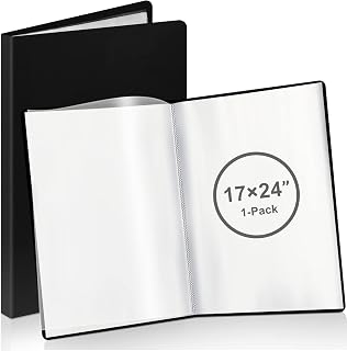 A2 Heavy Duty Binder with Plastic Sleeves 17 x 24 Inch Portfolio Folder with 30 Clear Sheet Protectors Art Portfolio Folder for Artwork Poster Protector for Paper Album Storage Display (Black)