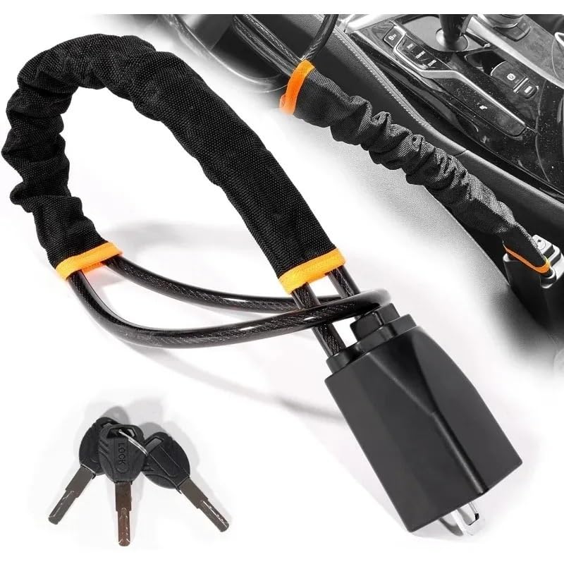 Cierre de seguridad para coche Bloqueo del volante, hebilla para cinturón de seguridad coche, cuerda bloqueo para, camión, Cable acero trenzado, antirrobo(Orange)