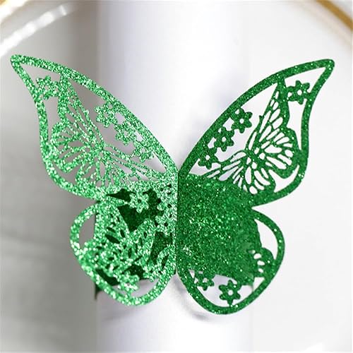 Lavandi 100 servilleteros 3D de papel de mariposa para bodas, fiestas, decoración de mesa, restaurante, hueco, material brillante (verde brillante)