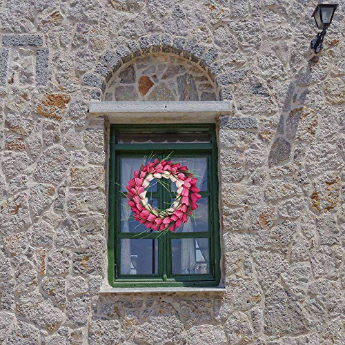 H&W Tulip Wreaths For Front Door Décor, 15'' Springtime Silk Flower Wreath For Window Wall Party Wedding Valentines Day Hanging Decorations, Pink Garland （Mc12-D2 #TOP6
