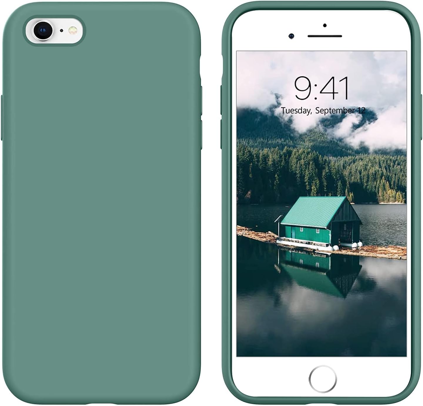 GUAGUA Compatible with iPhone 6s Case iPhone 6 Case Liquid Silicone Soft Gel Rubber Slim Light Microfiber Lining Cushion Texture Cover Shockproof Full Body Protective Case for iPhone 6/6S, Pine Green