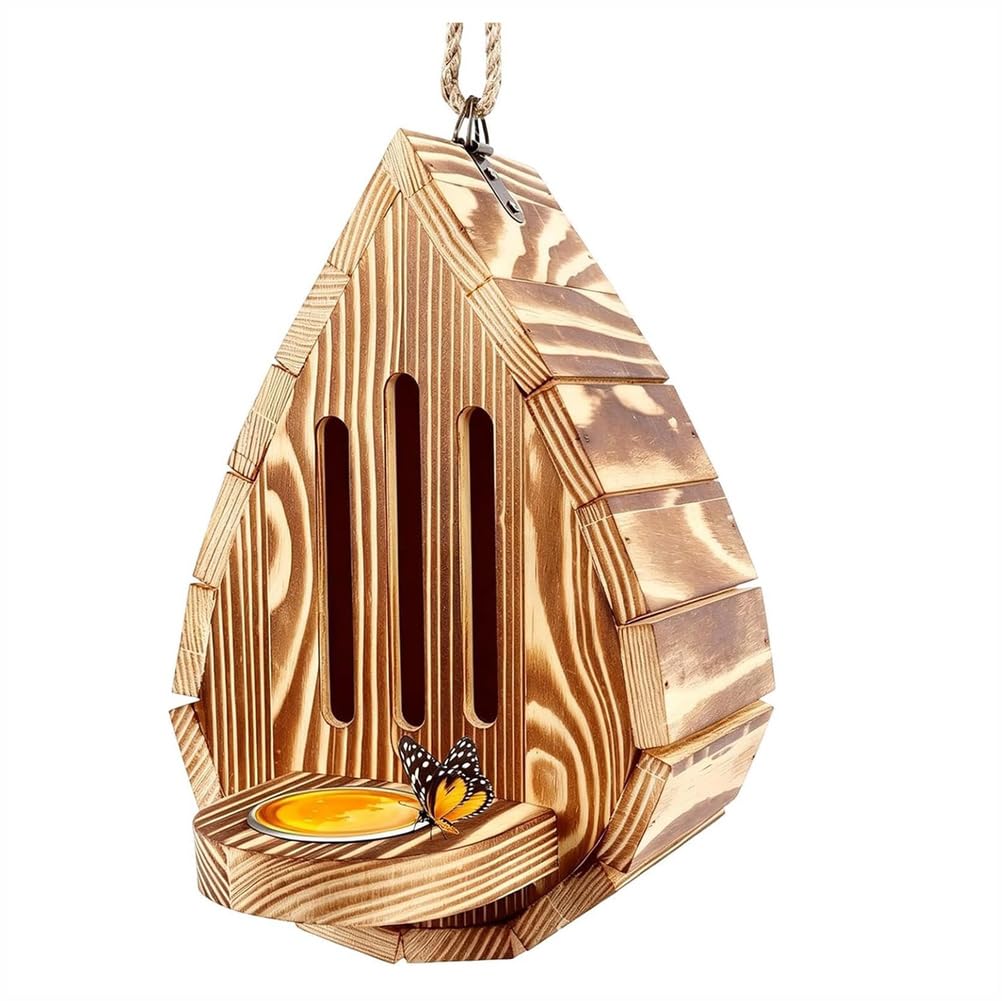 Wetterbeständiges Schmetterlingshaus aus Holz, tropfenförmiges Schmetterlingshaus aus Holz und Futterhaus, Insektenhaus Garten Dekoration, ideal für Hinterhöfe