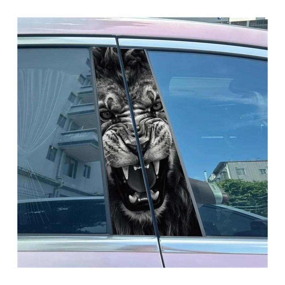 Body Parts 2pcs Car B-Pillar Decals Animal Lion Cartoon Auto Center Pillar Waterproof Sticker(Type A)