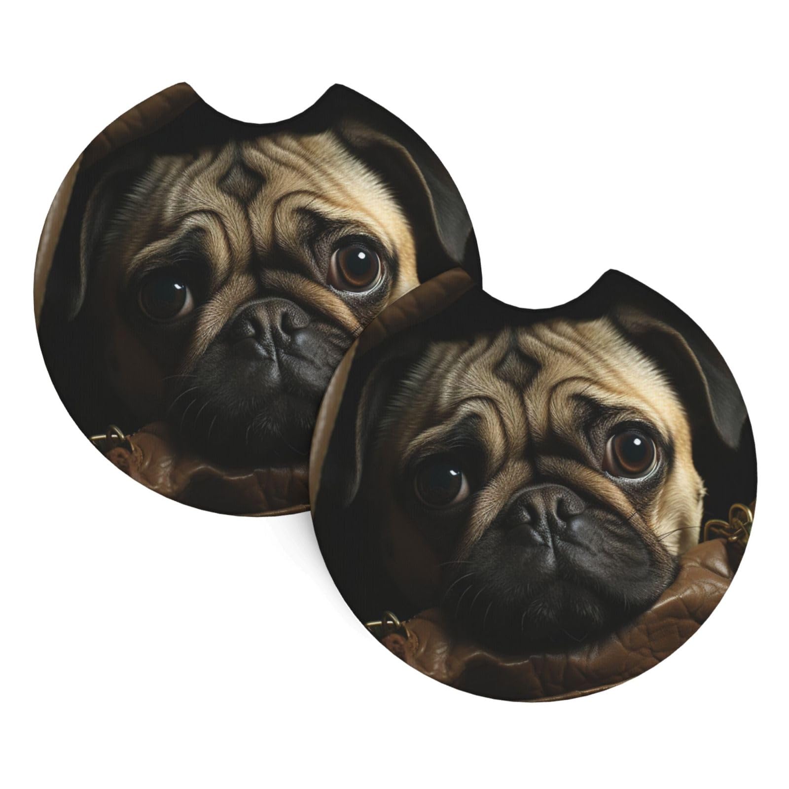 2 Pack Car Cup Holder Coasters 2.7 Inch Universal Anti-Slip Shockproof Car Cup Holder Insert Little Pug Car Coasters Drink Coasters Cup Holder Coasters for Car Accessories