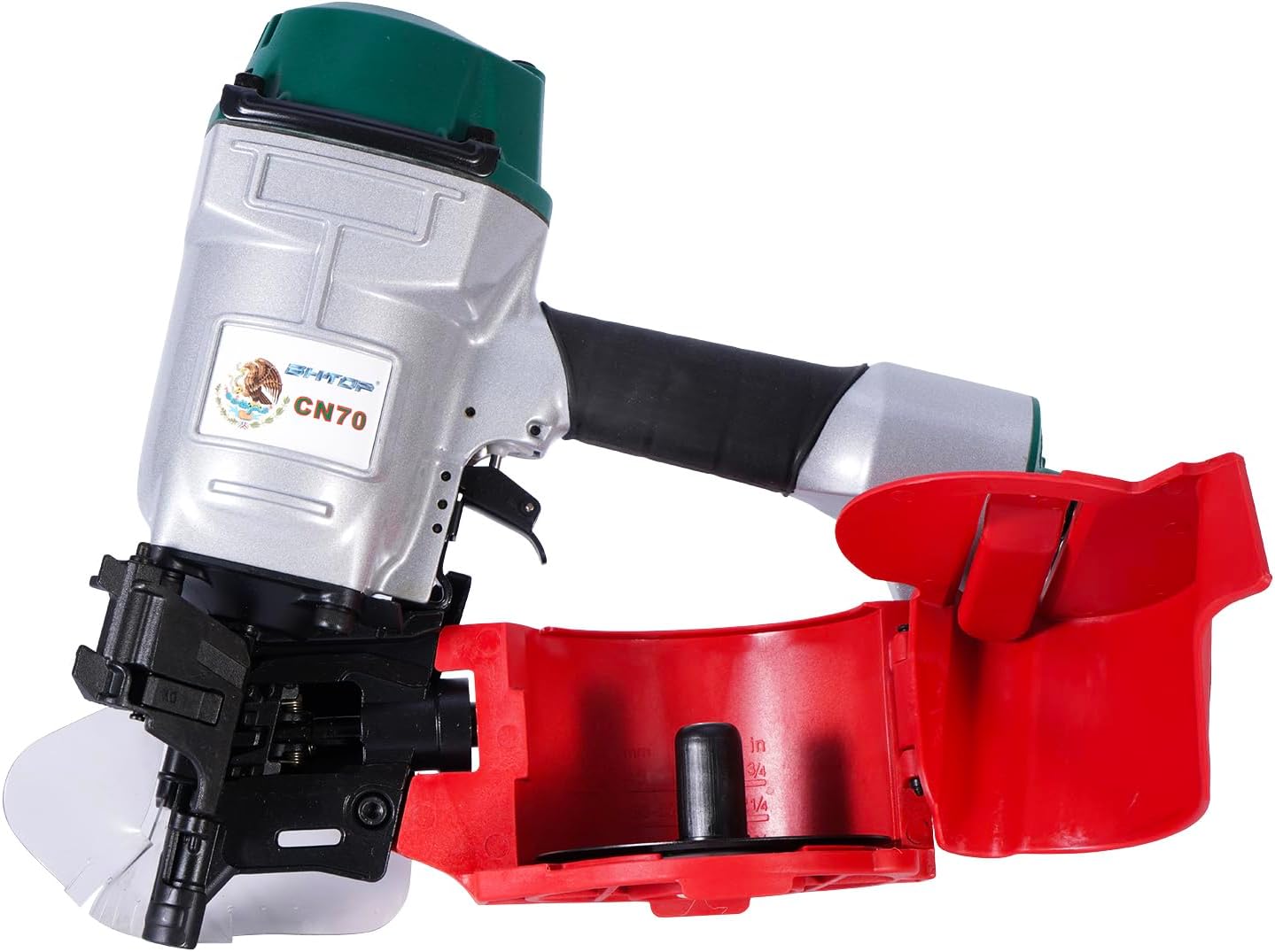 BHTOP Mexican Style CN70 Coil Siding Nail Gun, 15 Degree Pneumatic Siding Nailer, 1-3/4" to 2-3/4" Coil Siding Nailer for Siding Sheathing Wooding Fencing Decking