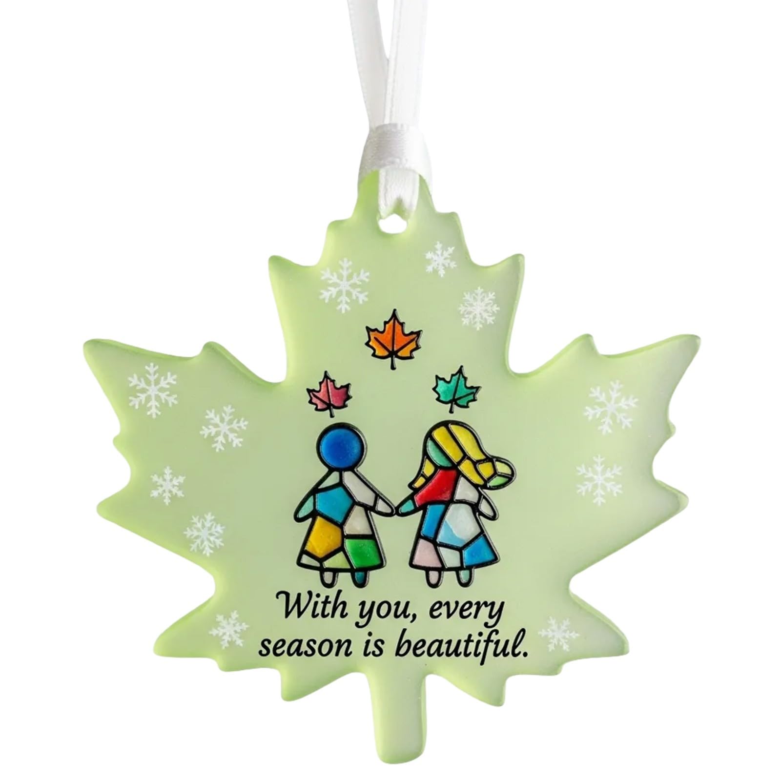 Sea Glass Friendship Ornaments, 2D Christmas Decorations, Christmas Tree Hanging Decor Winter,Keepsake Gift for Women, Timeless Art Glasses Pendant for Best Friend (D)