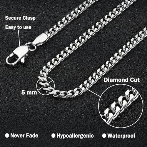 3.5mm/5mm Silver Stainless Steel Cuban Link Chain Necklace Jewelry for Men, 18-26 Inches - Image 3