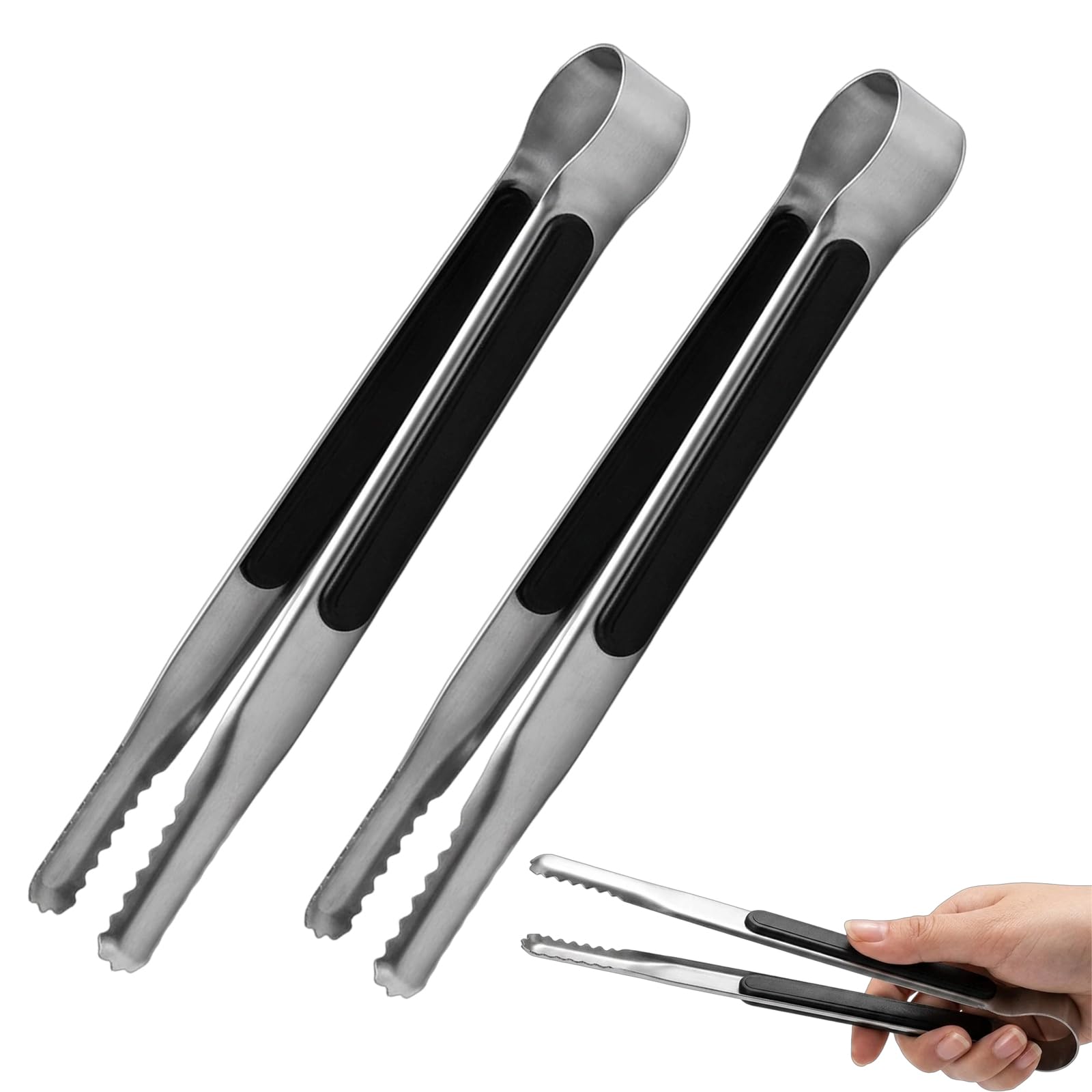 Kitchen Tongs, 2-Piece Stainless Steel Tongs for Cooking, Versatile Kitchen Utensils with Secure Grip, Making Them Convenient for Organised Kitchen Spaces, Ideal for Grilling and Food Preparation