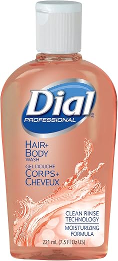 Dial 1127056 Clear Amber Peach Body and Hair Shampoo with Flip Cap, 7.5oz Bottle (Pack of 24)