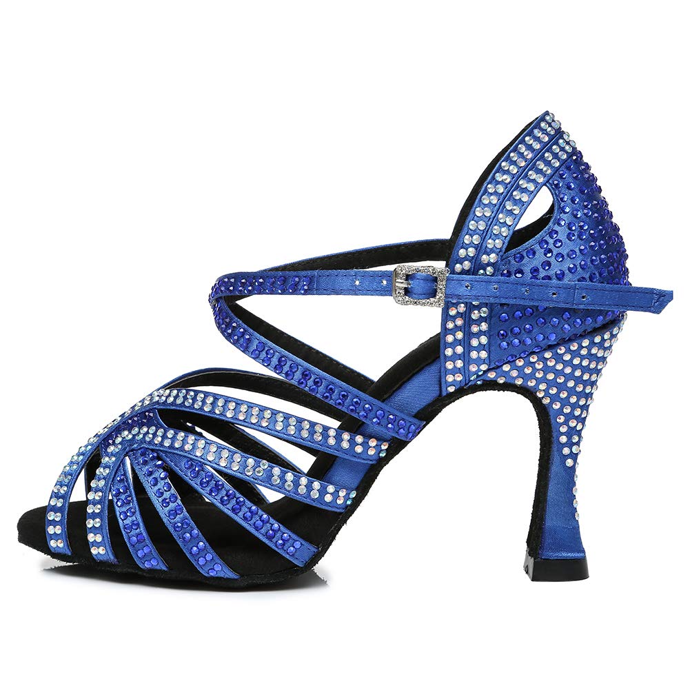 TINRYMX Latin Dance Shoes Women Rhinestones Tango Salsa Performance Ballroom Party Dance Shoes,US 4.5