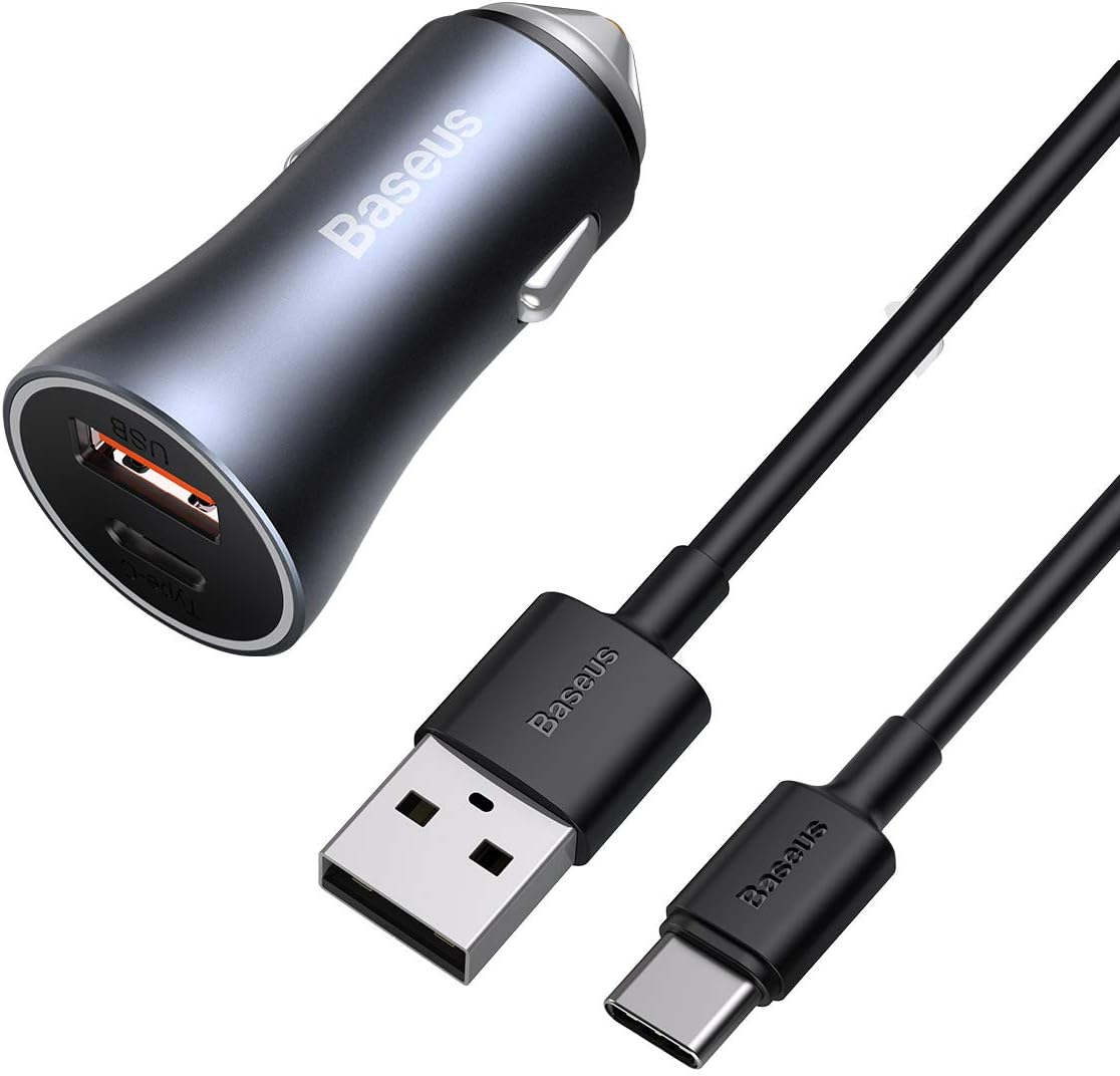 Carregador Veicular Duplo Mais Cabo de 1 Metro Turbo 40W Baseus USB ...